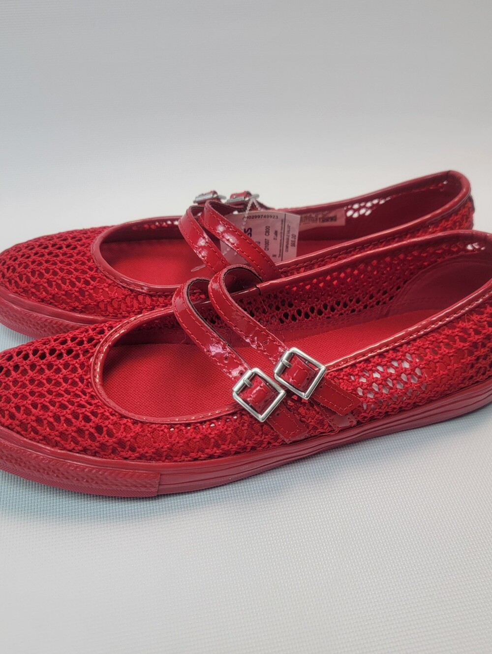 Bright Red Converse Chuck Taylor All Star Dainty Mary Jane Knit Flat Shoe Sz 10M